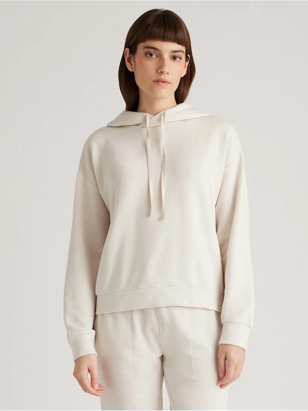 Quince SuperSoft Fleece Pullover Hoodie, Off White, size medium, NWT